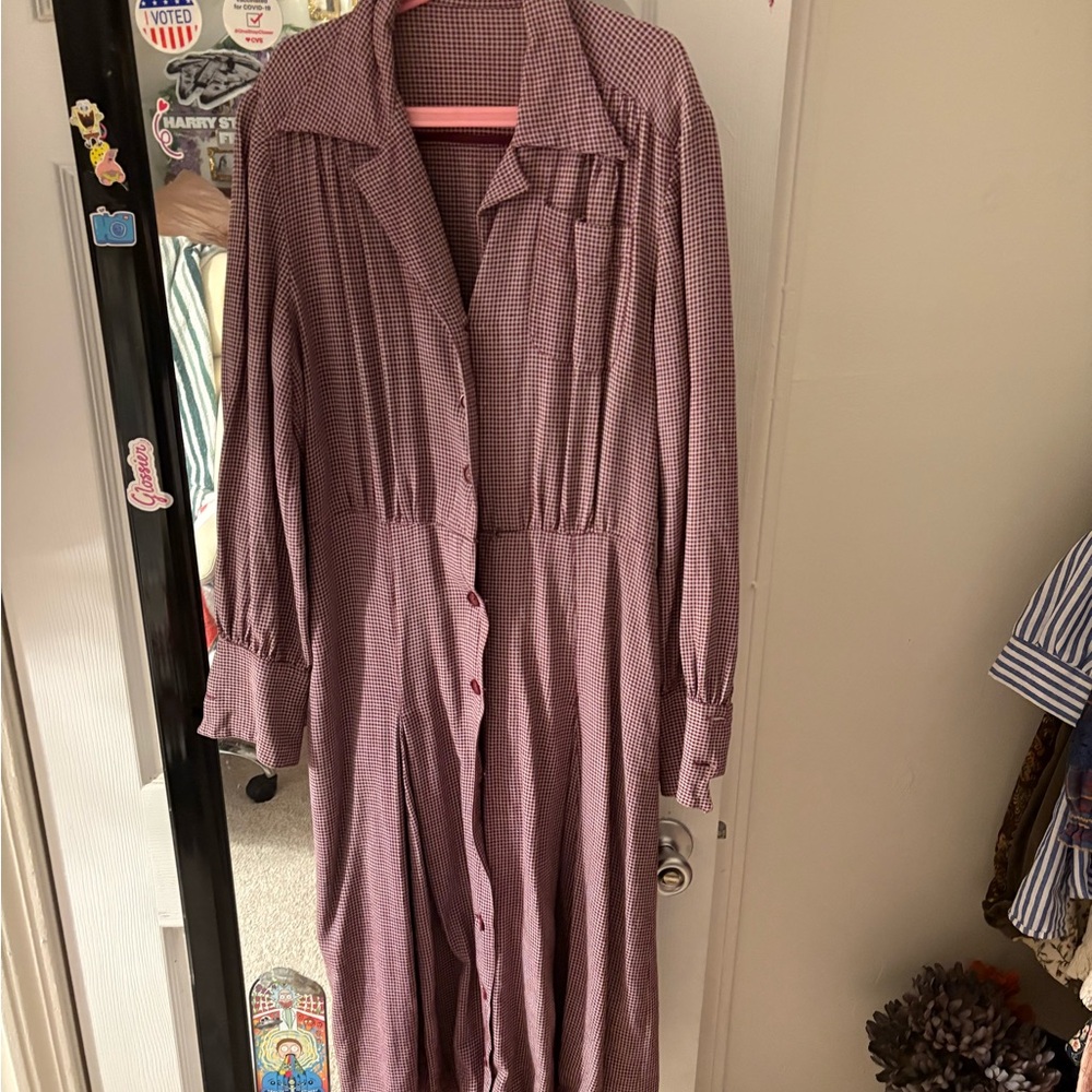 Vintage Checked Midi Shirt Dress in Mauve